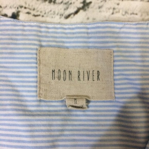 Anthro Moon River Pinstripe Embroidered Top M - Picture 11 of 13